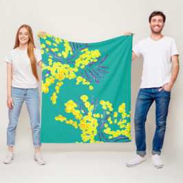 Aquarellfarbene Mimosa Kunstwerk Gelbe Blume Fleecedecke