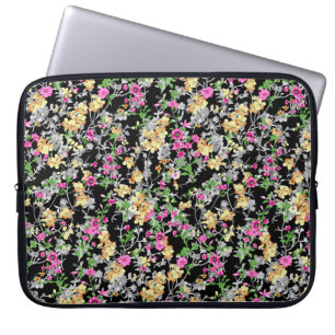 Aquarellfarbene nahtlose Blumenmuster schwarzer Hi Laptopschutzhülle