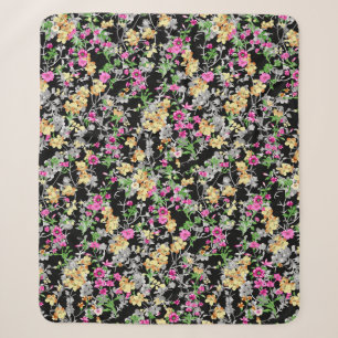 Aquarellfarbene nahtlose Blumenmuster schwarzer Hi Sherpadecke