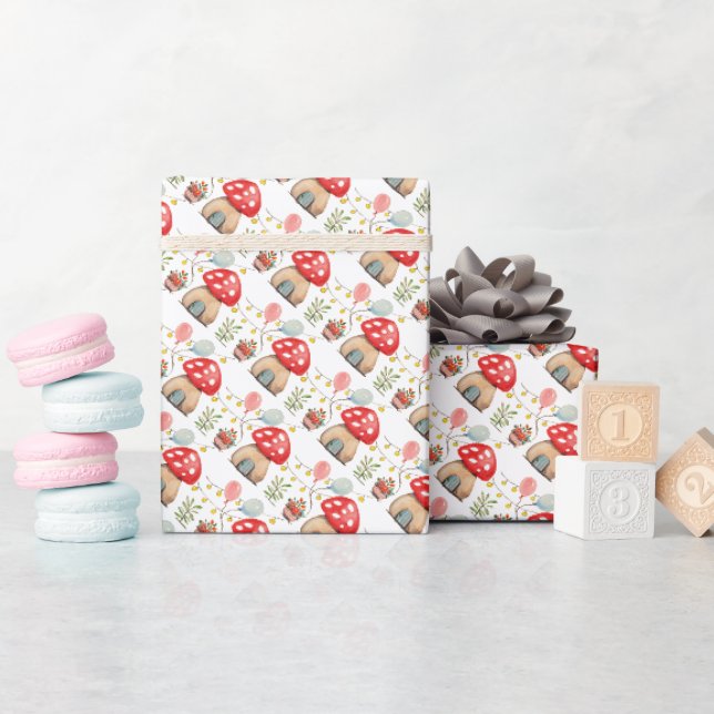 Aquarellfarbene Niedliche Rote Muschrooms Illustra Geschenkpapier (Babyparty)