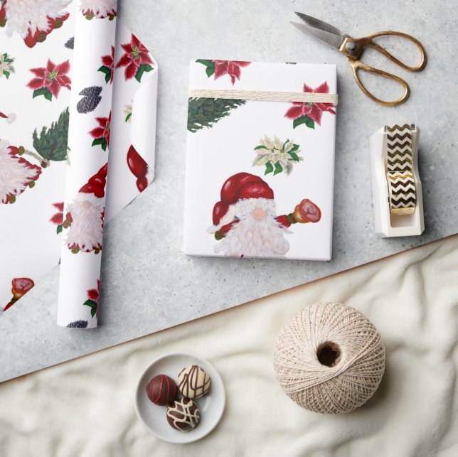 Aquarellfarbene Niedliche Weihnachtsgnomen Geschenkpapier (Kunsthandwerk)
