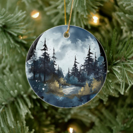 Aquarellfarbene Nightsky-Ansicht mit großem Mond Keramik Ornament