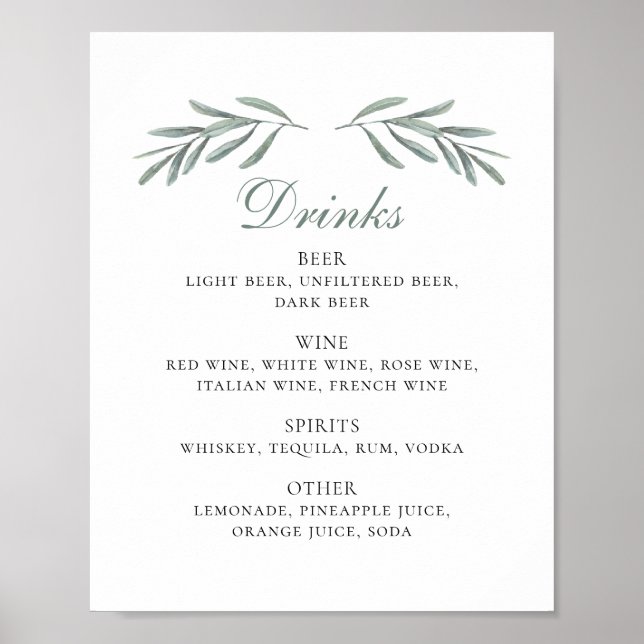 Aquarellfarbene Olivalkohol. Italienische Hochzeit Poster (Vorne)