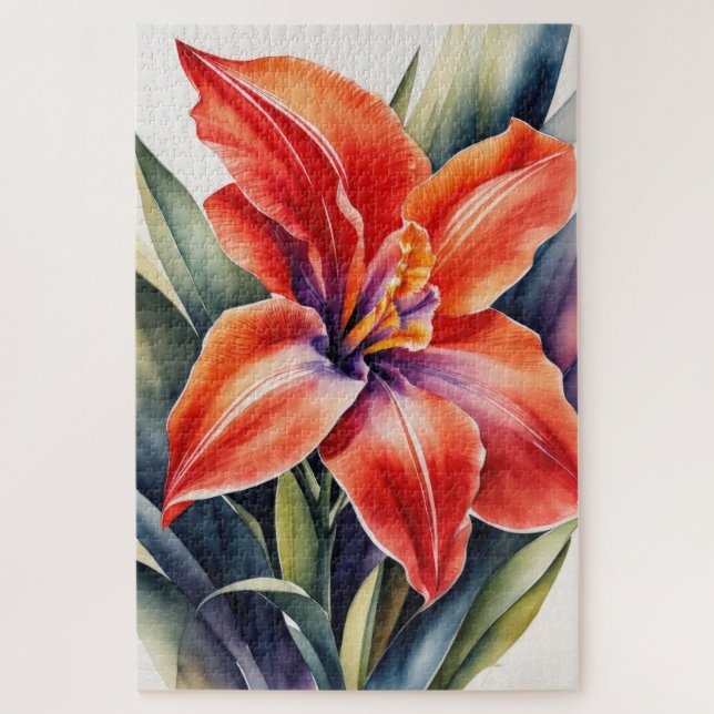Aquarellfarbene Orange Lily Blume (Vertikal)