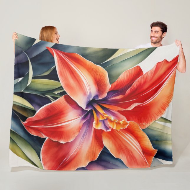 Aquarellfarbene Orange Lily Blume Fleecedecke (Beispiel)