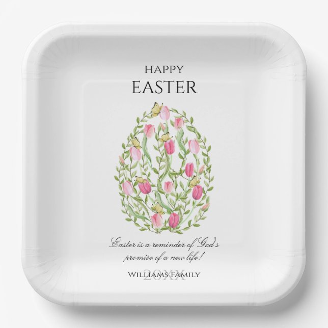 Aquarellfarbene Ostereier glückliche Ostern Pappteller (Vorderseite)