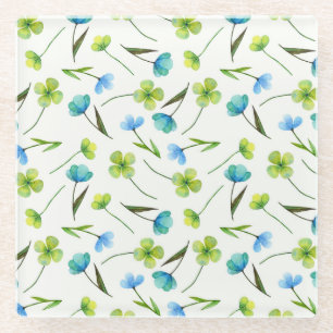 Aquarellfarbene Pflanze: Blumenmuster ohne Naht. Glasuntersetzer