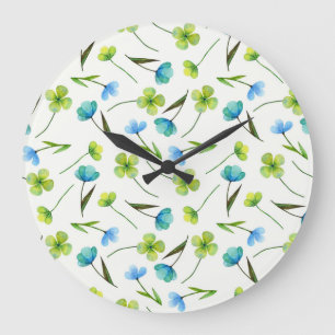 Aquarellfarbene Pflanze: Blumenmuster ohne Naht. Große Wanduhr