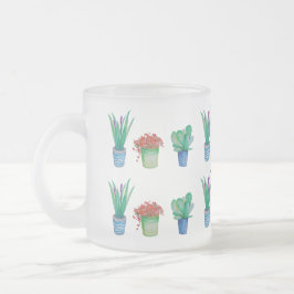 Aquarellfarbene Pflanze und Sukkulturen Mattglastasse