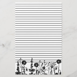 Aquarellfarbene Pflanze Wildblumen Schwarz Briefpapier
