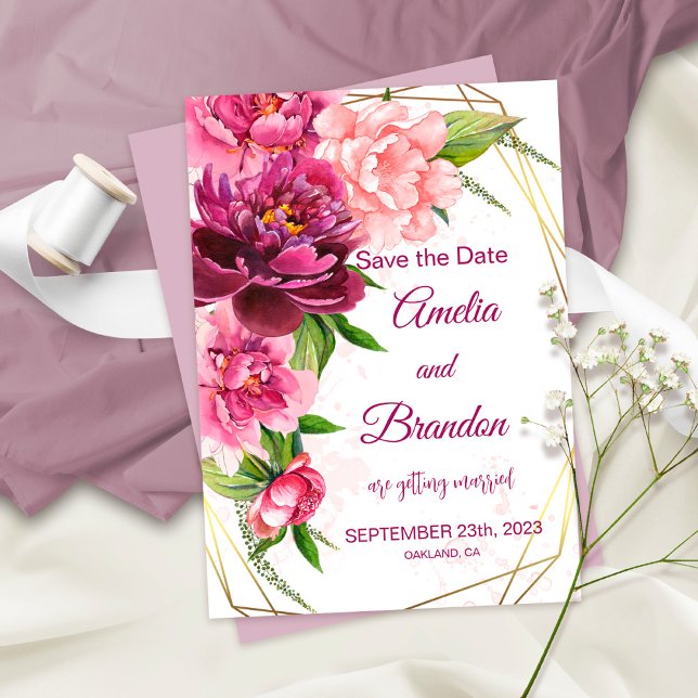 Aquarellfarbene Pink Peonies Rustikale Hochzeit Save The Date (Von Creator hochgeladen)