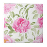 Aquarellfarbene Pink Peonies und Grünmuster Fliese<br><div class="desc">Fügen Sie jedem Raum mit diesen Blumenziegeln einen femininen Akzent hinzu. Hier finden Sie Aquarellbilder von rosafarbenen Pfannkuchen mit Akzent auf die Vegetation. Diese rosa Fliesen mit Blumenmotiven sind perfekt für jeden Raum geeignet.</div>