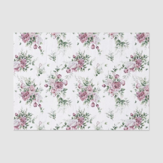 Aquarellfarbene Pink Peonies und Grünpflanzen Seidenpapier (Vorderseite)