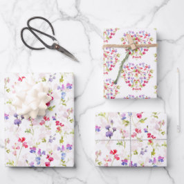 Aquarellfarbene Platterbsen hübsch Geschenkpapier Set