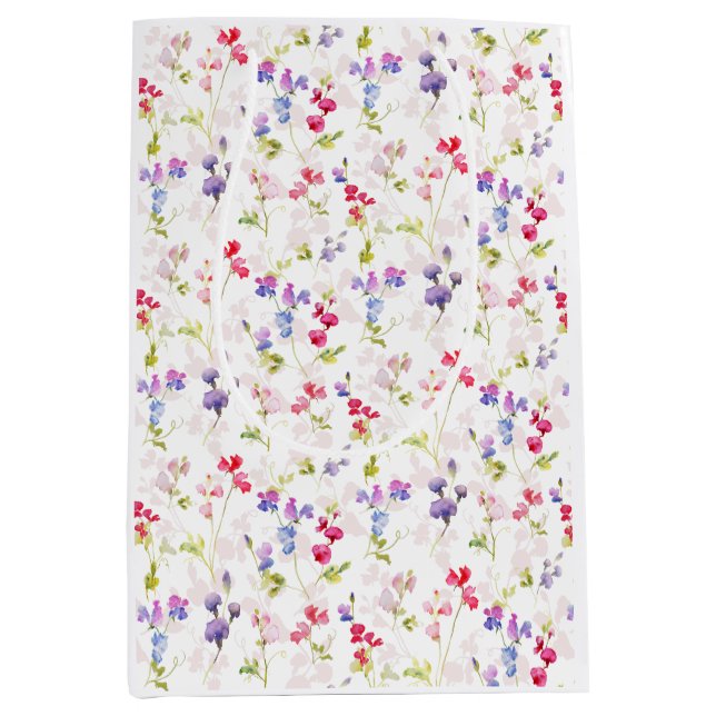 Aquarellfarbene Platterbsen hübsch Mittlere Geschenktüte (Vorderseite)