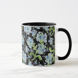 Aquarellfarbene Plumbago-Blume auf Schwarz Tasse