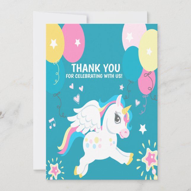 Aquarellfarbene Rainbow Unicorgirl Birthday Dankeskarte (Vorderseite)