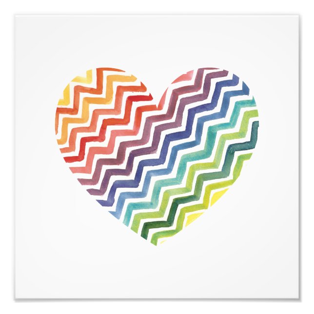 Aquarellfarbene Regenbogenfarbe Zickzack Herzdruck Fotodruck (Vorne)