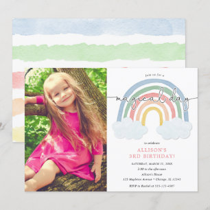 Aquarellfarbene Regenbogenpastellmädchen Geburtsta Einladung