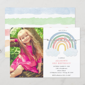 Aquarellfarbene Regenbogenpastellmädchen Geburtsta Einladung