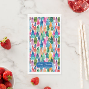 Aquarellfarbene Regenbogenweihnachtsbäume Serviette