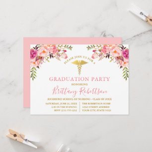 Aquarellfarbene rosa Bläsermedizin-Graduierungspar Einladung
