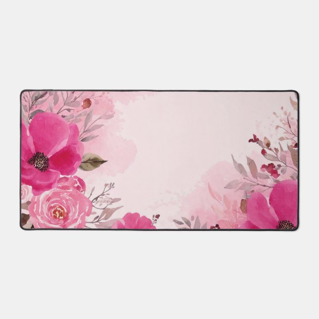 Aquarellfarbene rosa Blume auf Mit Monogramm rosa Schreibtischunterlage (Vorderseite)