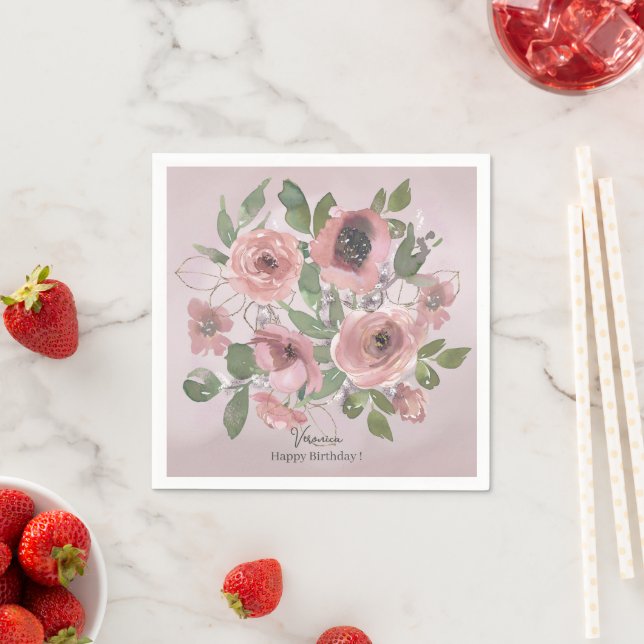 Aquarellfarbene rosa Blume auf Rosa Serviette (Beispiel)