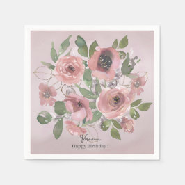 Aquarellfarbene rosa Blume auf Rosa Serviette