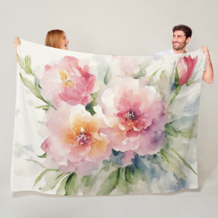 Aquarellfarbene, rosa Blume Fleecedecke