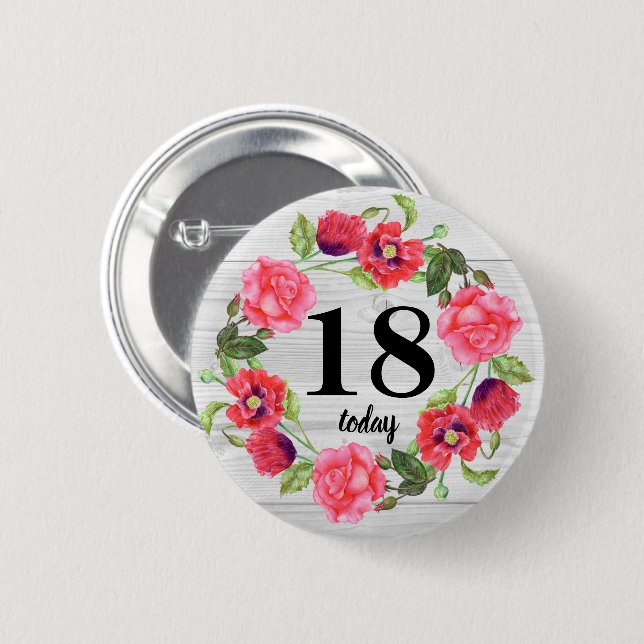 Aquarellfarbene rosa Blume Kreissaal-Design Button (Vorne & Hinten)