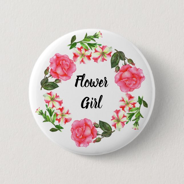 Aquarellfarbene rosa Blume Kreissaal-Design Button (Vorderseite)