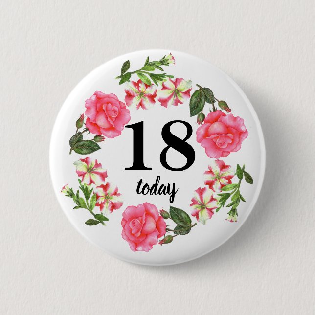 Aquarellfarbene rosa Blume Kreissaal-Design Button (Vorderseite)