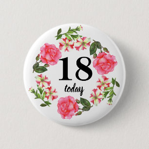 Aquarellfarbene rosa Blume Kreissaal-Design Button