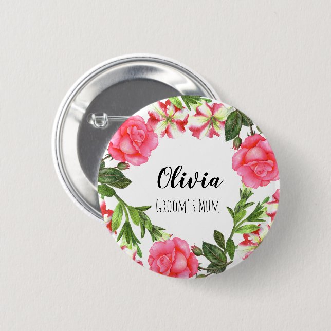Aquarellfarbene rosa Blume Kreissaal-Design Button (Vorne & Hinten)