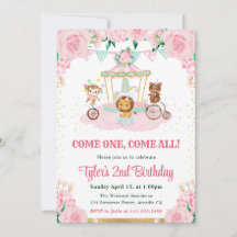 Aquarellfarbene Rosa Blume Tiere Geburtstagsparty