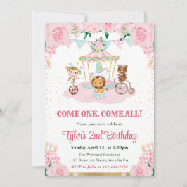 Aquarellfarbene Rosa Blume Tiere Geburtstagsparty Einladung