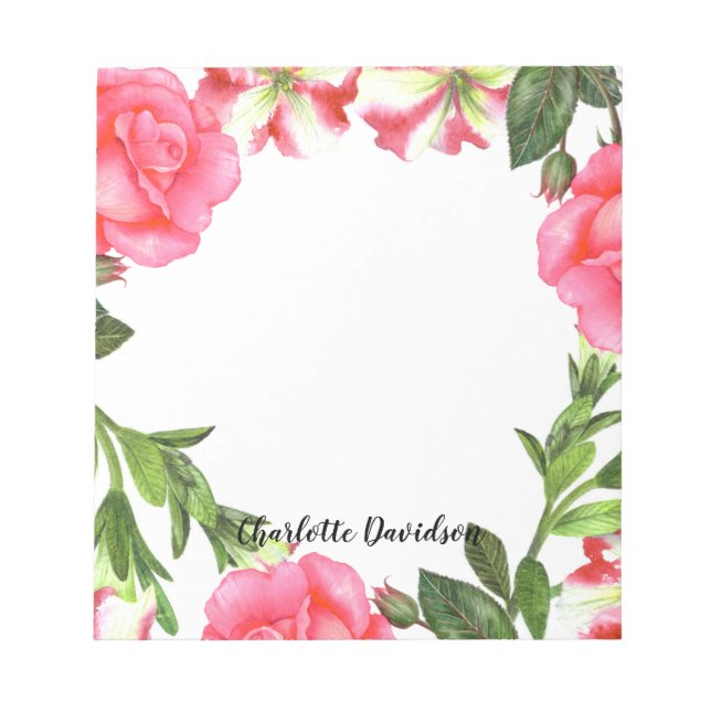 Aquarellfarbene rosa Blume Zirkelkranz Notizblock (Vorderseite)