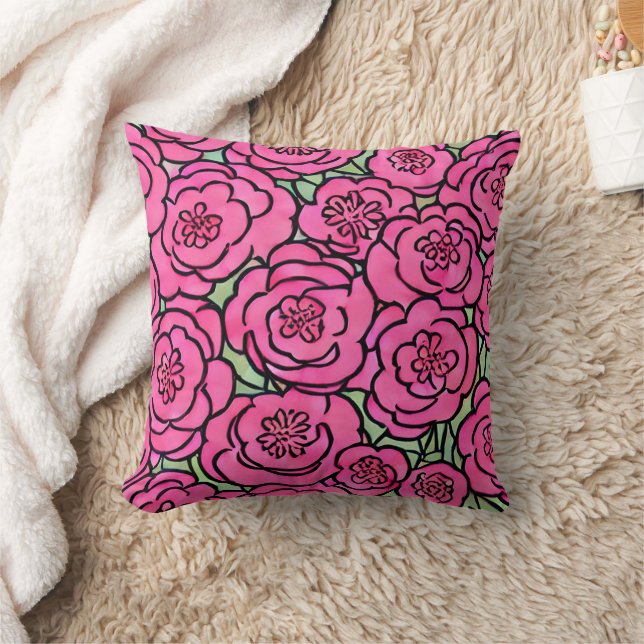 Aquarellfarbene rosa Blüten Kissen (Decke)