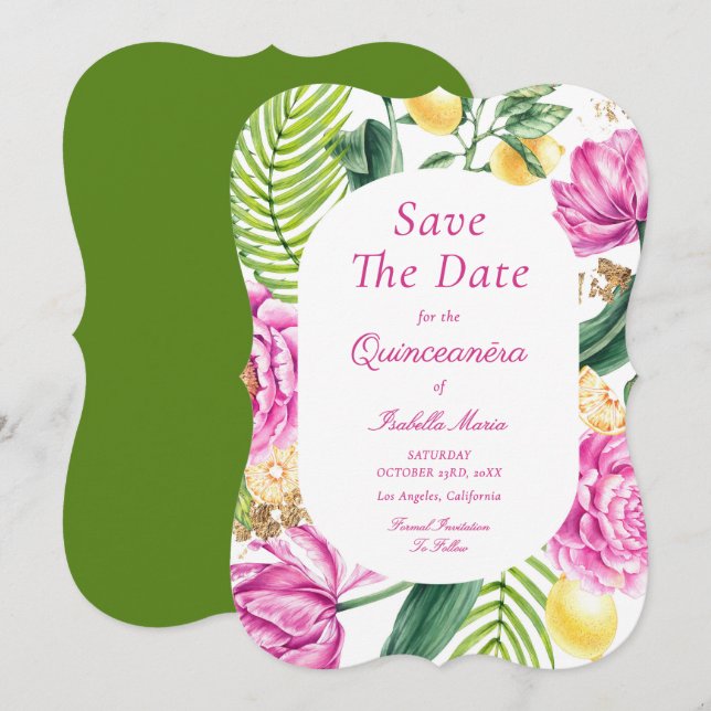 Aquarellfarbene Rosa Blütenstände Save The Date (Vorne/Hinten)
