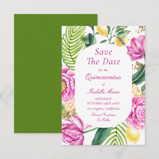 Aquarellfarbene Rosa Blütenstände Save The Date (Vorne/Hinten)