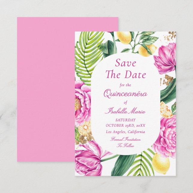 Aquarellfarbene Rosa Blütenstände Save The Date (Vorne/Hinten)