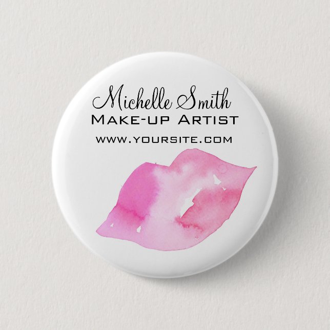 Aquarellfarbene Rosa Lippen Make-up Button (Vorderseite)