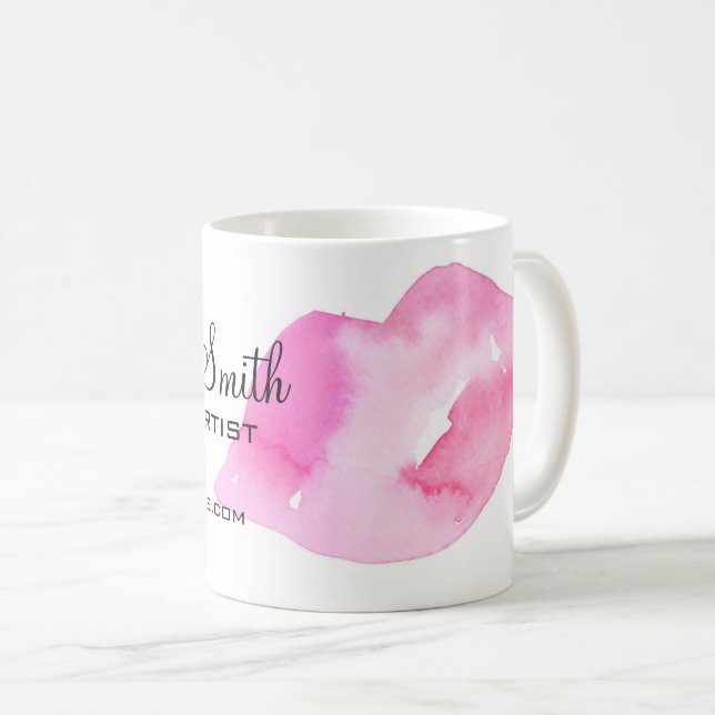 Aquarellfarbene Rosa Lippen Make-up Kaffeetasse (VorderseiteRechts)