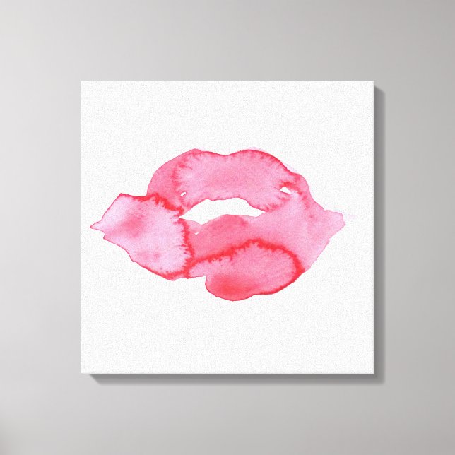 Aquarellfarbene Rosa Lippen Make-up Leinwanddruck (Vorderseite)