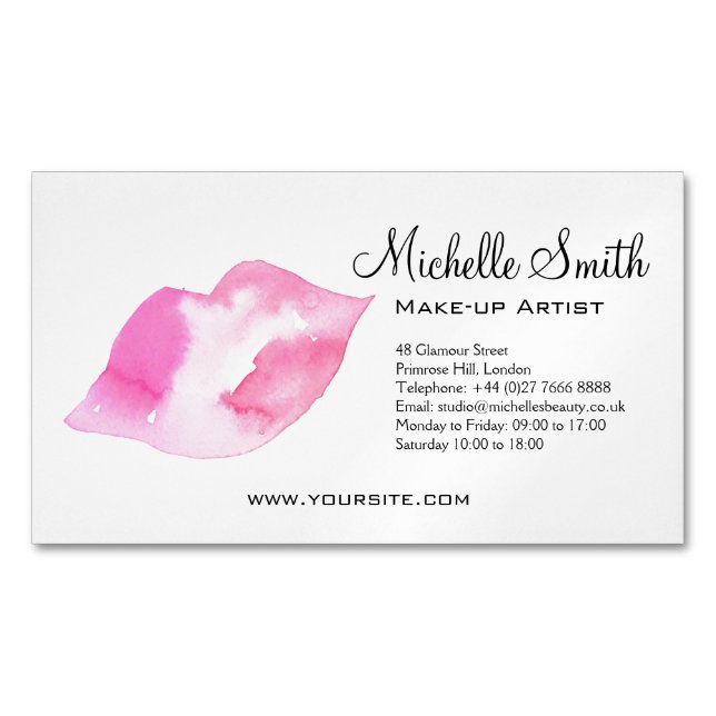 Aquarellfarbene Rosa Lippen Make-up Magnetische Visitenkarte (Vorderseite)