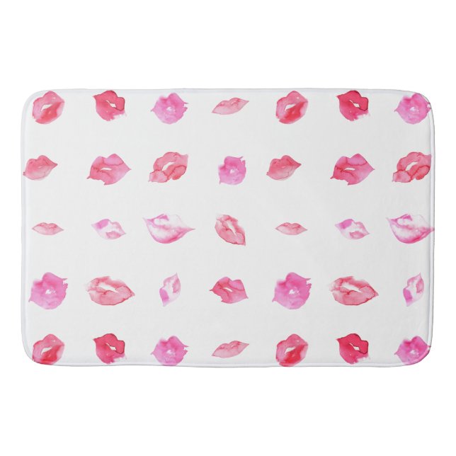 Aquarellfarbene Rosa Lippen. Muster Chic, trendige Badematte (Vorderseite)