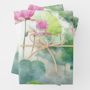 Aquarellfarbene Rosa Lotus-Blume mit Blätter