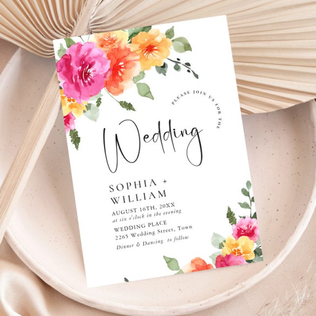 Aquarellfarbene, rosa Orangefarbene Blume Hochzeit Einladung (Von Creator hochgeladen)