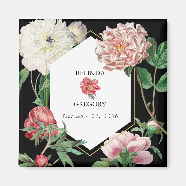 Aquarellfarbene Rosa-Peonies-Blume Hochzeiten Schw Magnet (Vorne)